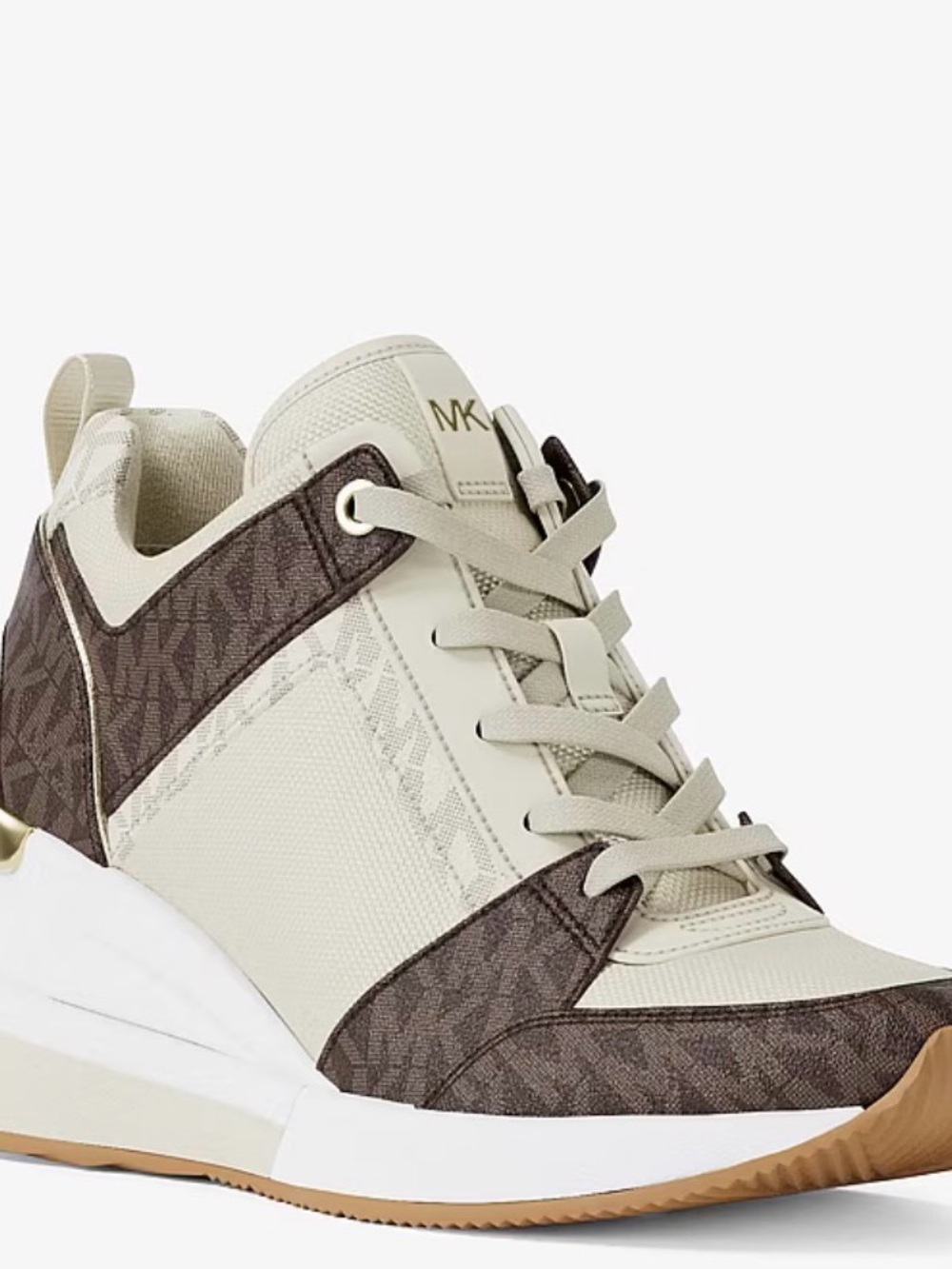 Michael Kors Georgie Trainer Wedge Sneakers Brown / Cream MK Signature SZ 8 New